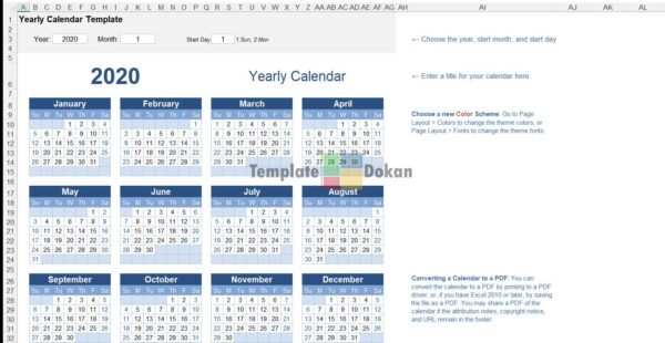 Yearly Calendar Potrait With Notes